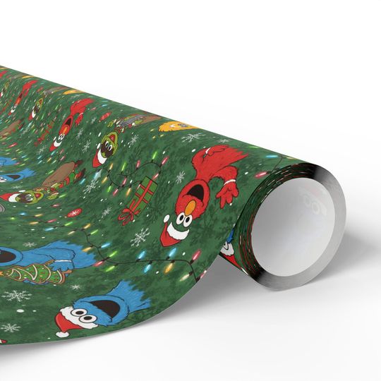 Sesame Street Characters Christmas Wrapping Paper | Holiday Pattern Roll
