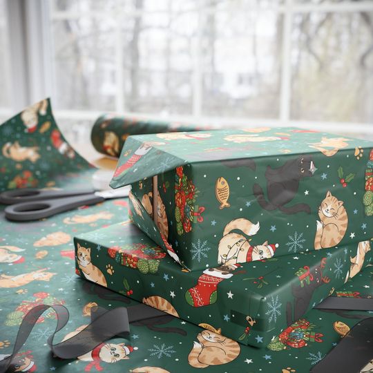 Cat Christmas Pattern Wrapping Paper | Dog Holiday Gift Wrap