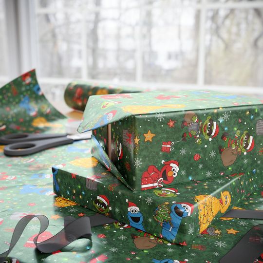 Sesame Street Characters Christmas Wrapping Paper | Holiday Pattern Roll