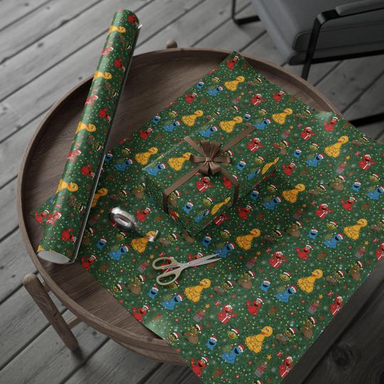 Sesame Street Characters Christmas Wrapping Paper | Holiday Pattern Roll