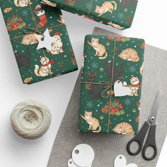 Cat Christmas Pattern Wrapping Paper | Dog Holiday Gift Wrap