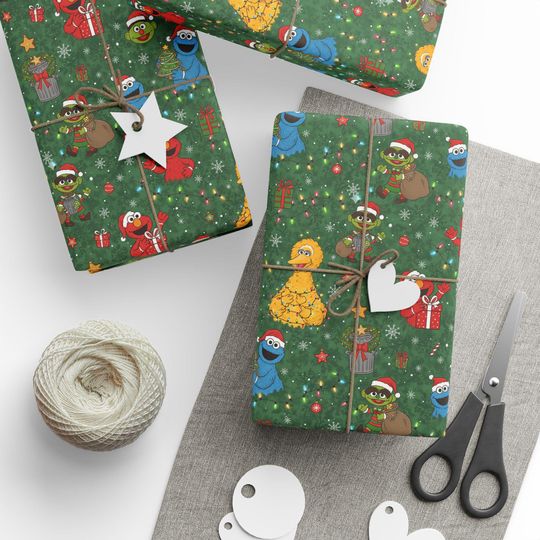 Sesame Street Characters Christmas Wrapping Paper | Holiday Pattern Roll