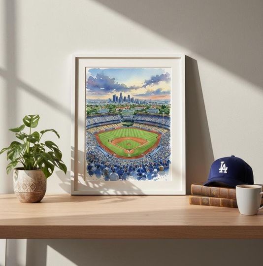 Dodger Stadium Watercolor Print: Los Angeles Baseball Art