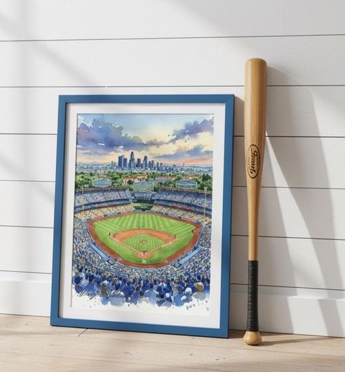 Dodger Stadium Watercolor Print: Los Angeles Baseball Art