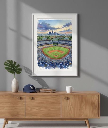 Dodger Stadium Watercolor Print: Los Angeles Baseball Art