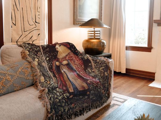 Wizard Capybara Woven Blanket, Capybara Lover Medieval Woven Throw, Magical Fantasy Home Decor Tapestry
