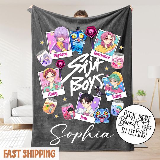 Custom K-Pop Demon Hunter Blanket  Personalized Saja Boys Fantasy Throw
