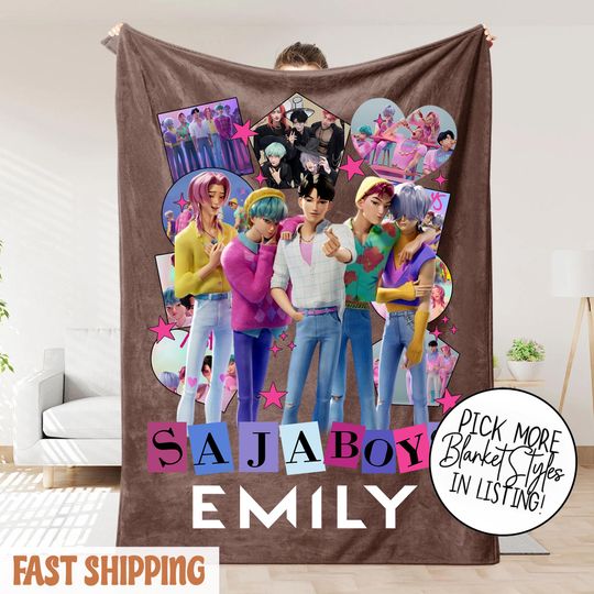 Personalized K-Pop Demon Hunter Blanket With Name  Custom Saja Boys Fantasy Throw