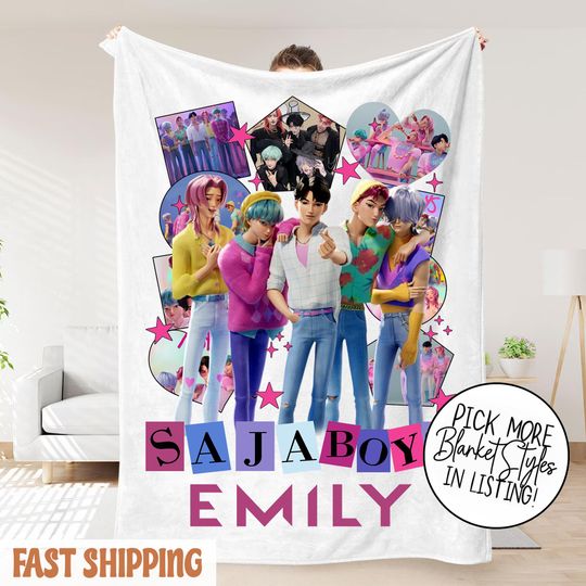 Personalized K-Pop Demon Hunter Blanket With Name  Custom Saja Boys Fantasy Throw