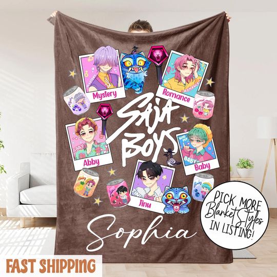 Custom K-Pop Demon Hunter Blanket  Personalized Saja Boys Fantasy Throw