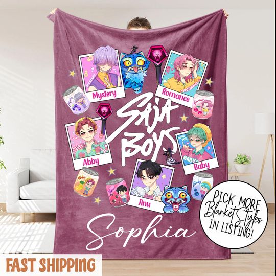Custom K-Pop Demon Hunter Blanket  Personalized Saja Boys Fantasy Throw