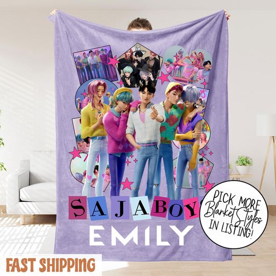 Personalized K-Pop Demon Hunter Blanket With Name  Custom Saja Boys Fantasy Throw