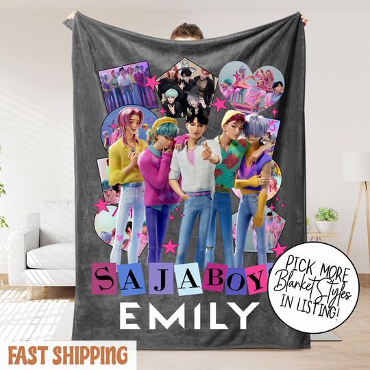 Personalized K-Pop Demon Hunter Blanket With Name  Custom Saja Boys Fantasy Throw