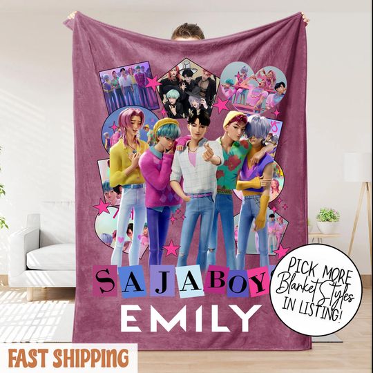 Personalized K-Pop Demon Hunter Blanket With Name  Custom Saja Boys Fantasy Throw