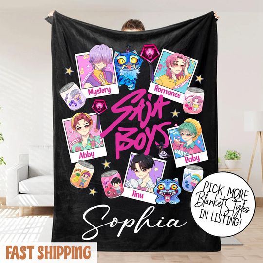 Custom K-Pop Demon Hunter Blanket  Personalized Saja Boys Fantasy Throw