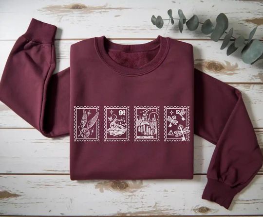 Embroidered Harry Potter Sweatshirt: Wizard Postage Stamp Crewneck