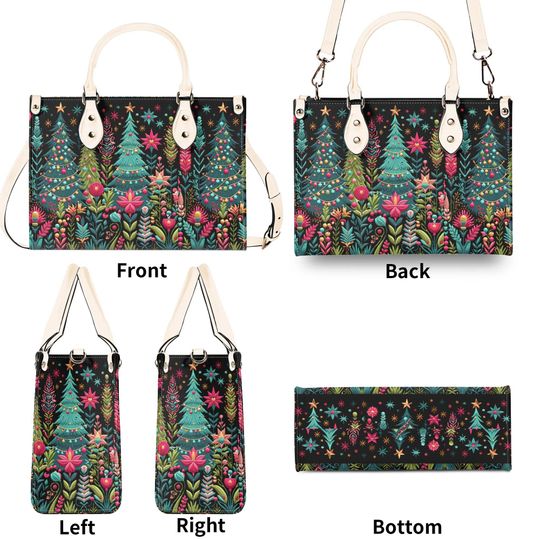 Luxury Women leather Handbag tote beautiful hobo pastel colors Christmas Holiday Christmas Tree winter