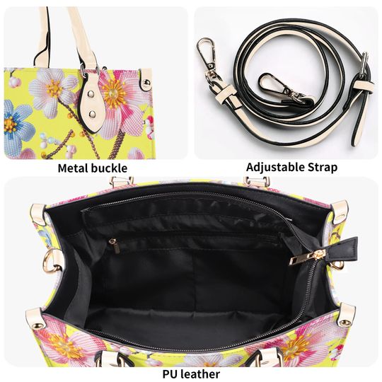 Flower Pattern Leather Handbag, Gift for Women