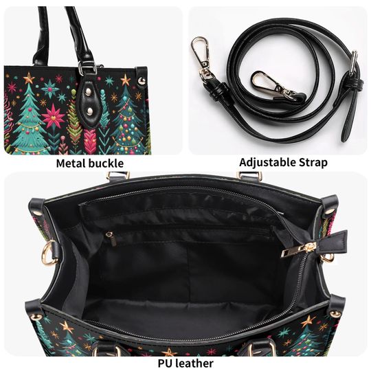 Luxury Women leather Handbag tote beautiful hobo pastel colors Christmas Holiday Christmas Tree winter