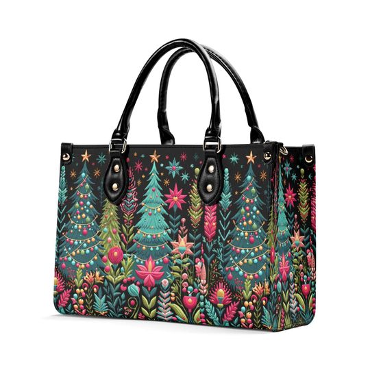 Luxury Women leather Handbag tote beautiful hobo pastel colors Christmas Holiday Christmas Tree winter