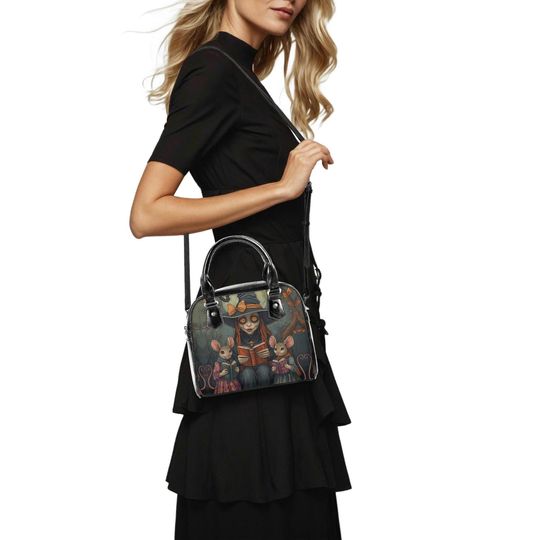 Whimsical Halloween Purse Satchel fun cute mice reading a book satchel messenger purse tote fun cute black shoulder handbag