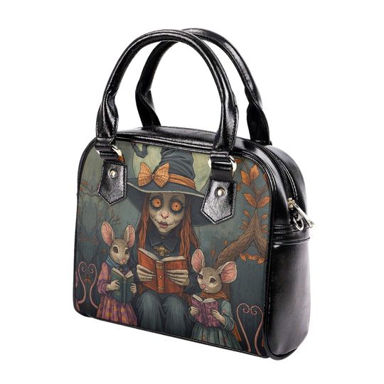 Whimsical Halloween Purse Satchel fun cute mice reading a book satchel messenger purse tote fun cute black shoulder handbag