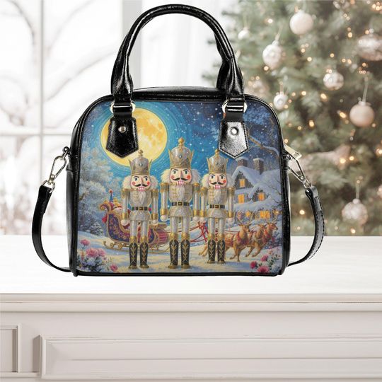 Christmas Nutcracker Handbag: Vegan Leather Holiday Tote Purse
