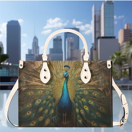 Women Leather PU Handbag Shoulder Bag tote purse Beautiful colors summer fall winter Peacock design Nice gift