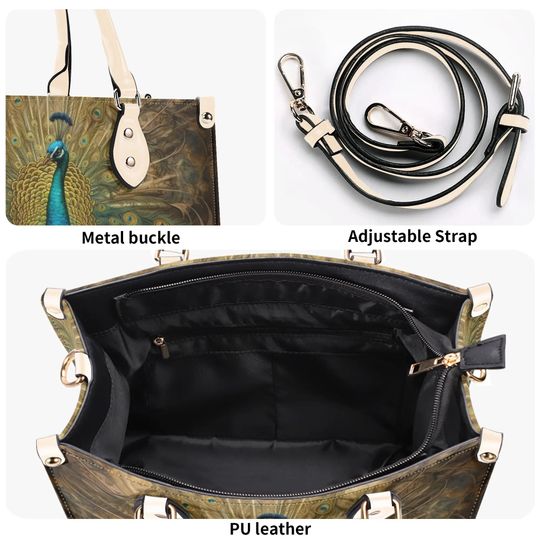 Women Leather PU Handbag Shoulder Bag tote purse Beautiful colors summer fall winter Peacock design Nice gift