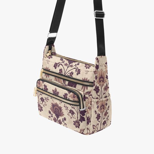 Floral Retro Botanical Multi-pocket Crossbody Bag for Women