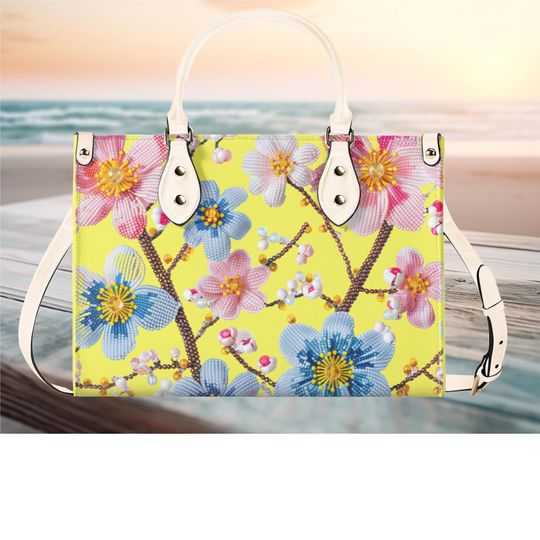Flower Pattern Leather Handbag, Gift for Women