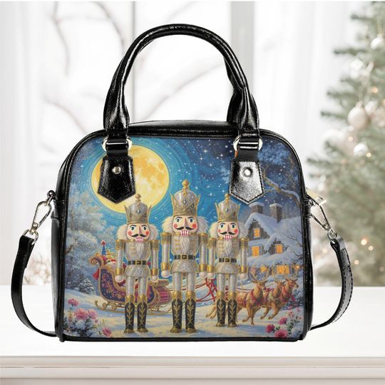 Christmas Nutcracker Handbag: Vegan Leather Holiday Tote Purse