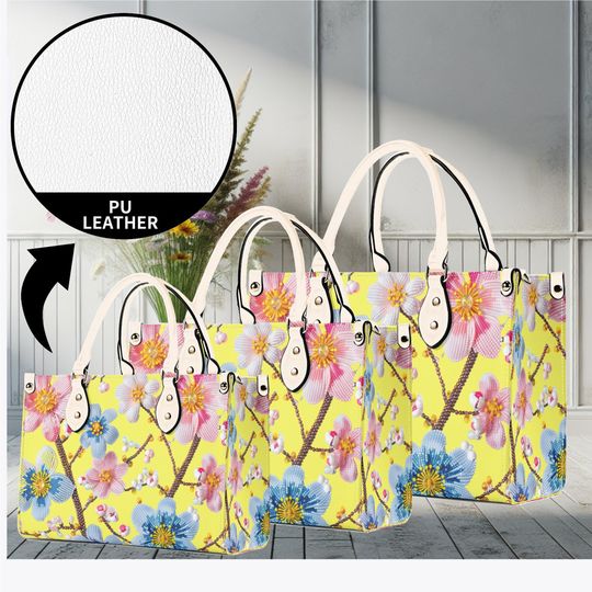 Flower Pattern Leather Handbag, Gift for Women