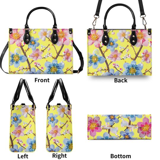 Flower Pattern Leather Handbag, Gift for Women