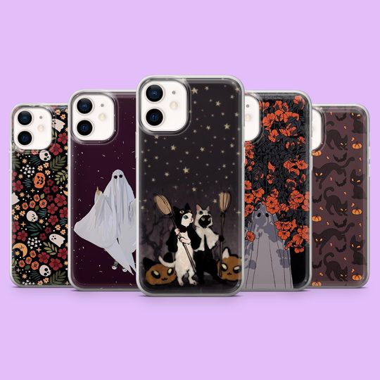 Halloween Phone Case Spooky Ghost Cover for Google Pixel 10, 10Pro, 9Pro, 8A, 7Pro, 6A, Samsung S25, S24, S23, A25, A16, A55, iPhone 17, 16