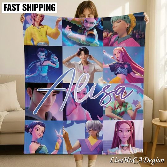 Personalized Cozy K pop Demon Hunters Blanket with Name, Custom Huntrix Blanket