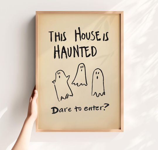 Spooky Ghost Haunted House Poster Minimalist Halloween