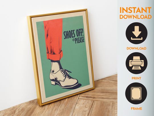 Shoes Off Sign Wall Art Retro Poster Printable Entryway Decor