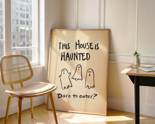 Spooky Ghost Haunted House Poster Minimalist Halloween