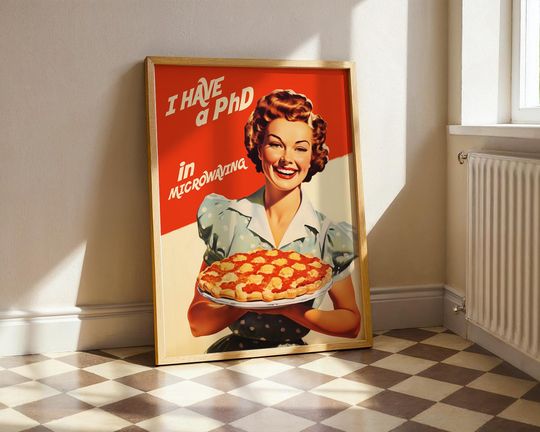 Retro Kitchen Poster, Vintage 1950s 60s Cooking Art, Funny Housewife Wall Decor