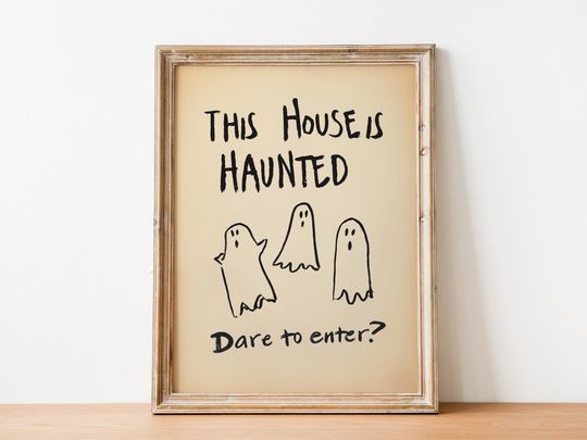 Spooky Ghost Haunted House Poster Minimalist Halloween