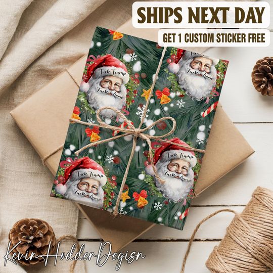 Subtle Fck Trump Very Merry Xmas Santa Wrapping Paper, Liberal Christmas Gift Wrap, Holiday Packaging, Progressive Political, FDT Gift Wrap