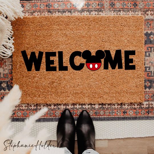 Personalized Cartoon Mouse Doormat with Friends, Rubber Base Holiday Home Decor