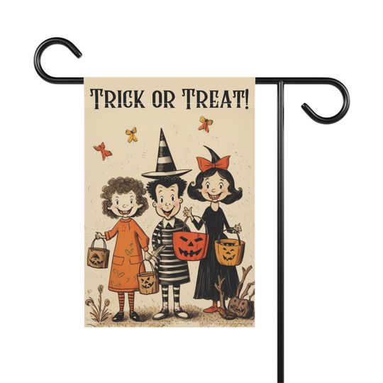 Retro Vintage Halloween Garden Flag. Welcome Sign