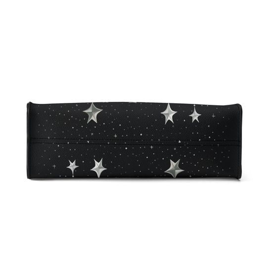 Falling Stars PU Leather Hand Bag, Cottagecore witch Trendy Fashion Handbag, Dark academia Vegan Leather Handbag Gift Black Halloween Purse