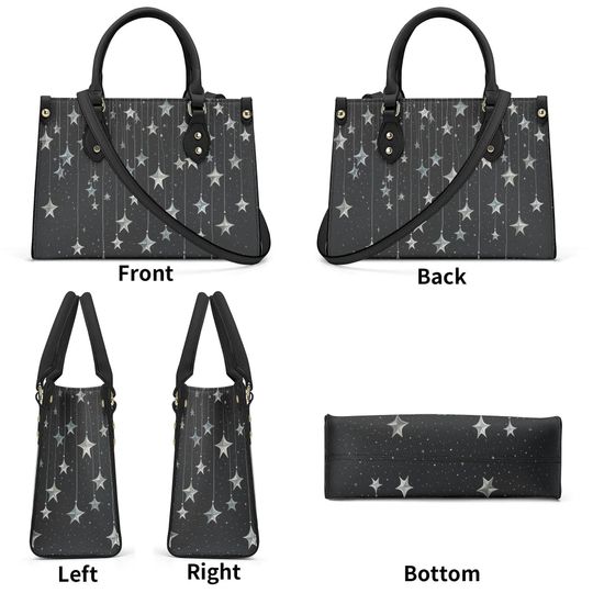 Falling Stars PU Leather Hand Bag, Cottagecore witch Trendy Fashion Handbag, Dark academia Vegan Leather Handbag Gift Black Halloween Purse