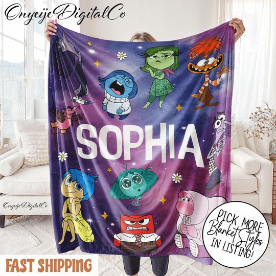 Personalized Disney Inside Out Blanket  Custom Name Cozy Kids Gift
