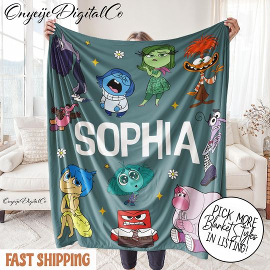 Personalized Disney Inside Out Blanket  Custom Name Cozy Kids Gift