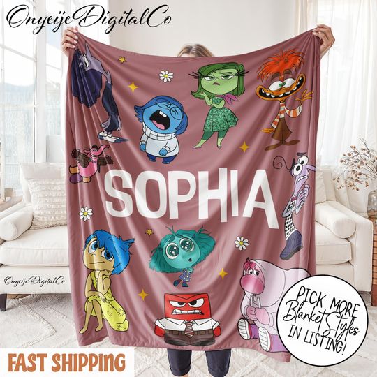 Personalized Disney Inside Out Blanket  Custom Name Cozy Kids Gift