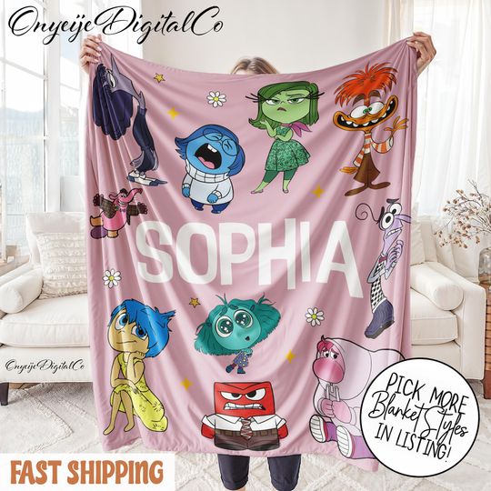 Personalized Disney Inside Out Blanket  Custom Name Cozy Kids Gift